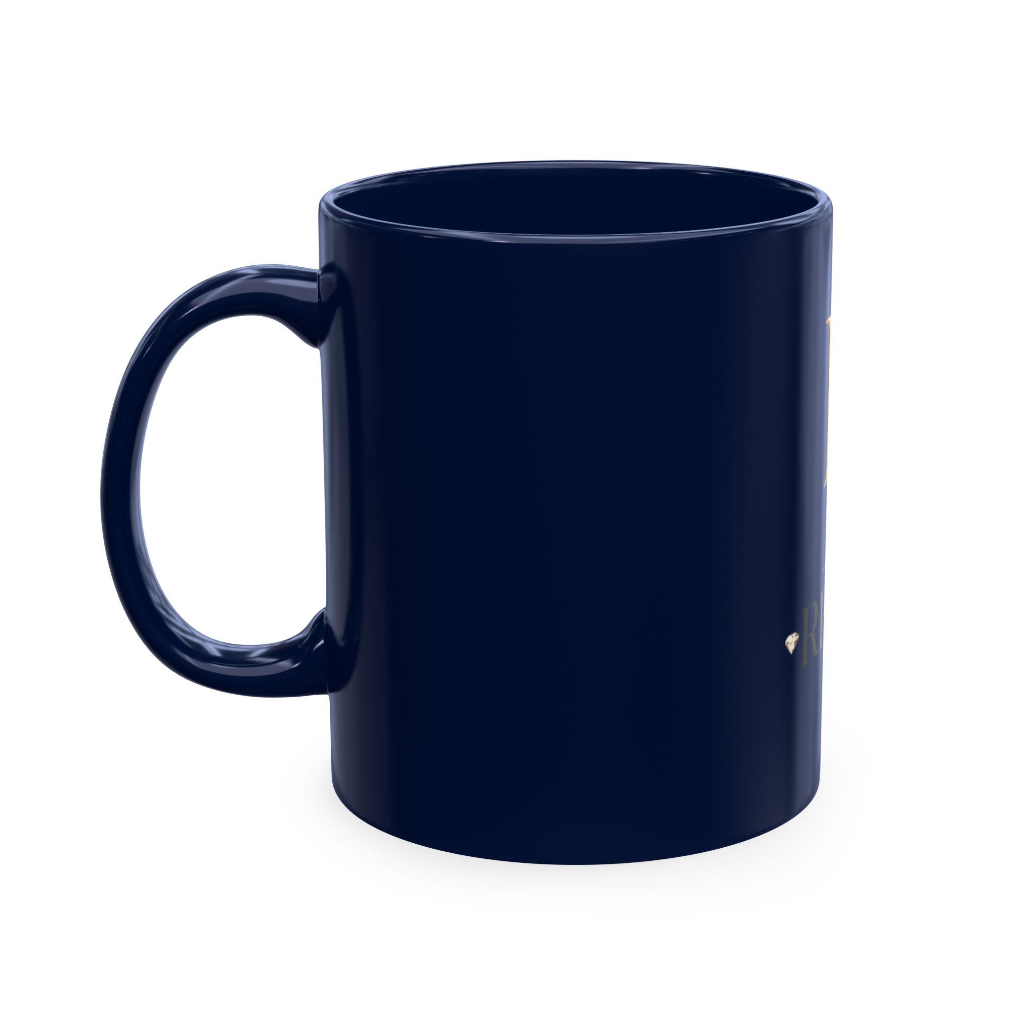 House of Reumar Beige Ceramic Mug — Gold Monogram Coffee Cup