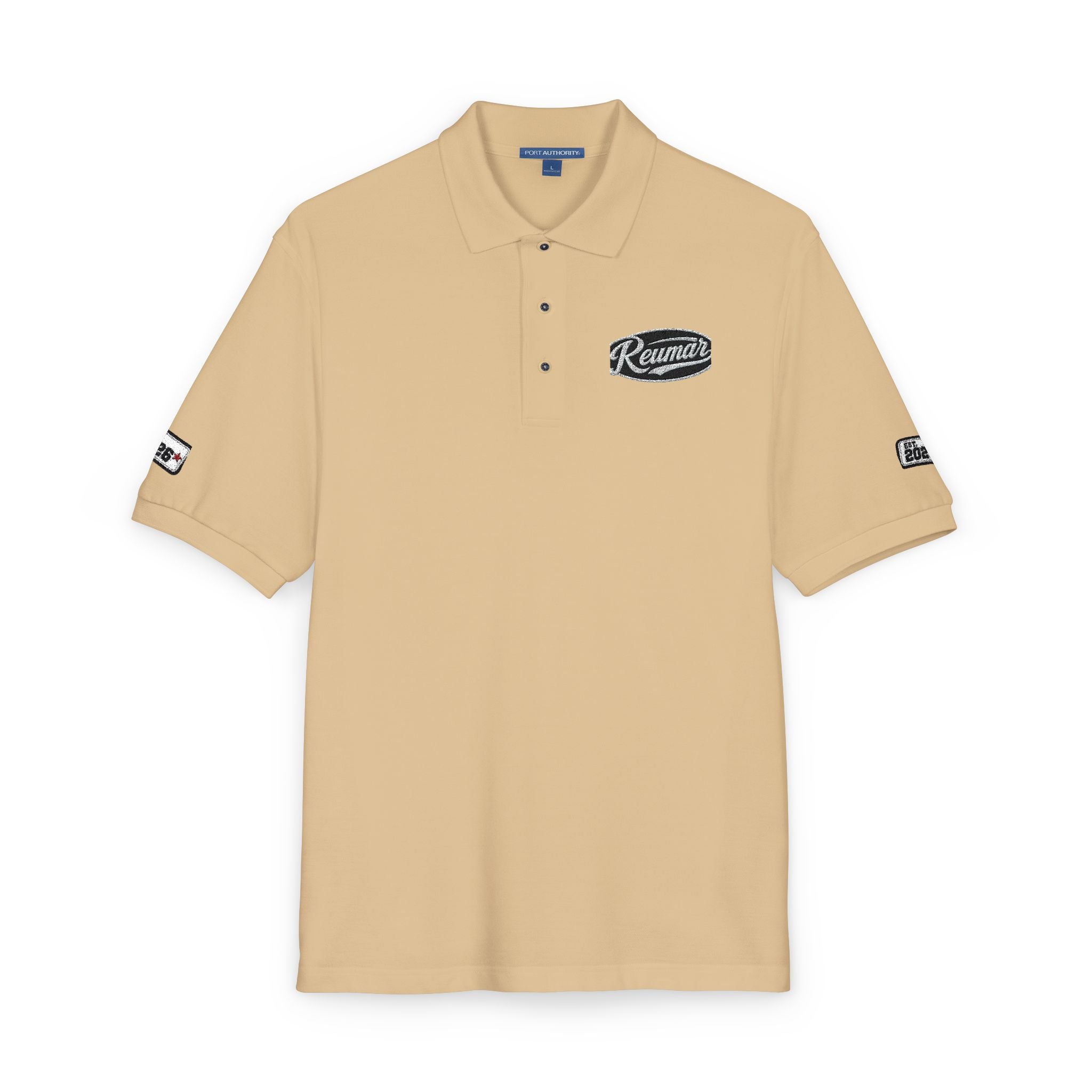 Embroidered Polo Shirt — Gold Crest 'M' Logo