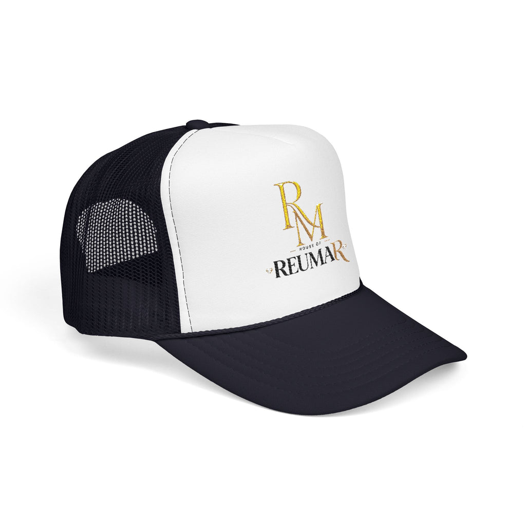 Reumar Gold Monogram Trucker Hat - Mesh Foam Baseball Cap