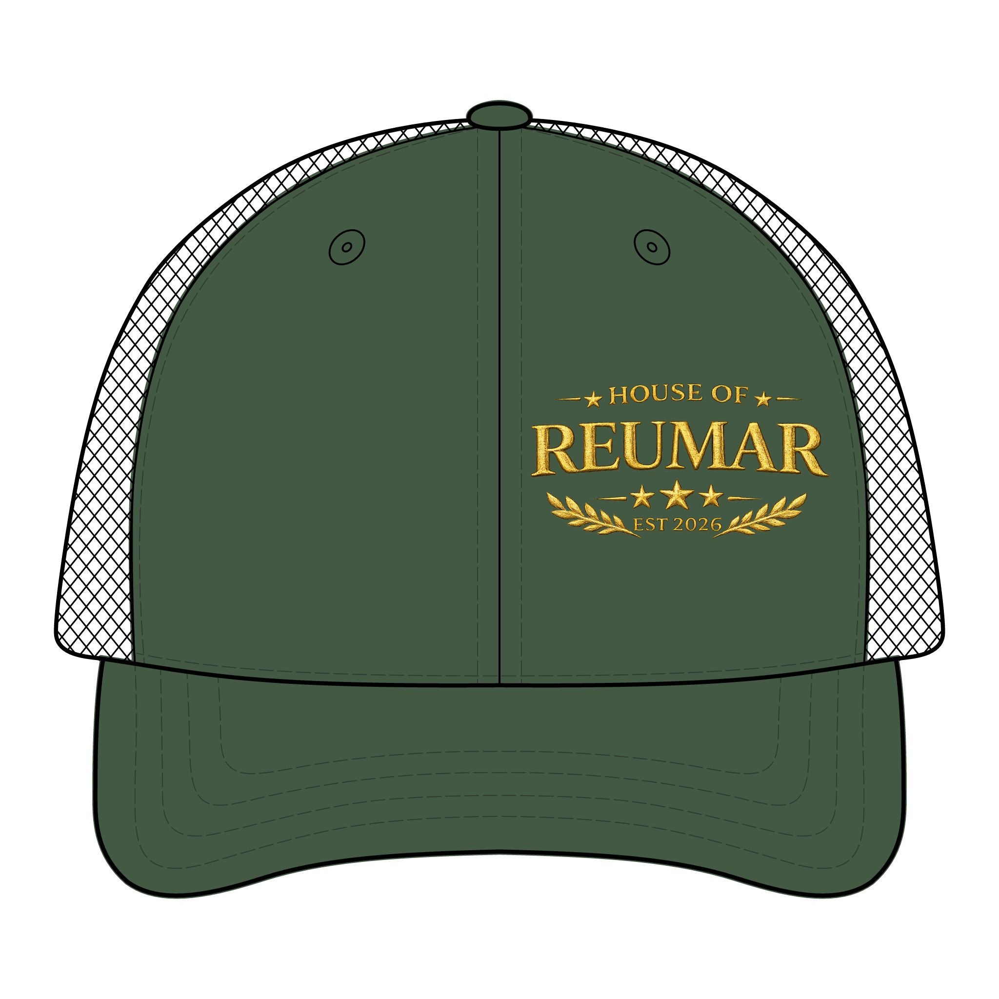 Reumar Embroidered Mesh Trucker Hat — Classic Vintage Logo Cap