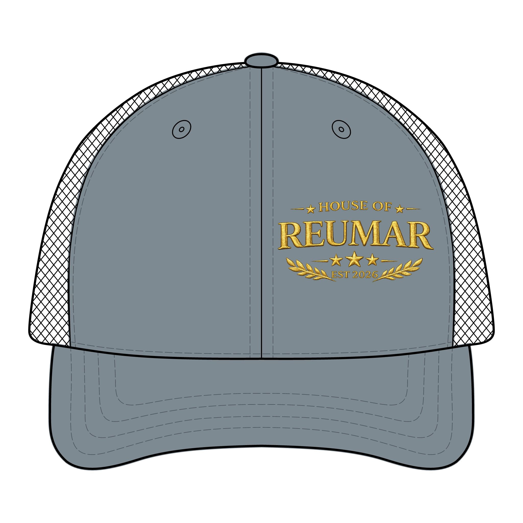 Reumar Embroidered Mesh Trucker Hat — Classic Vintage Logo Cap