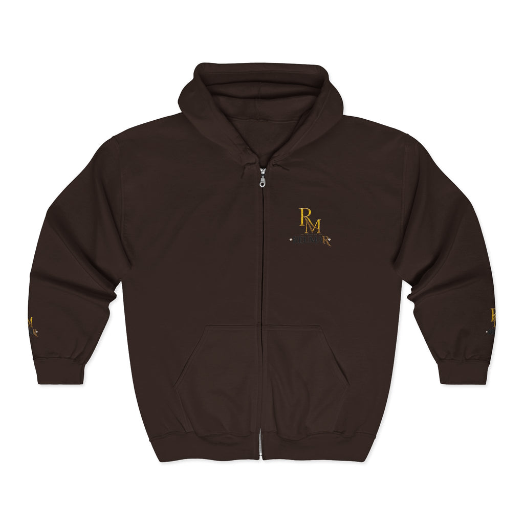 Full-Zip White Hoodie with Gold 'RM' Minimalist Logo