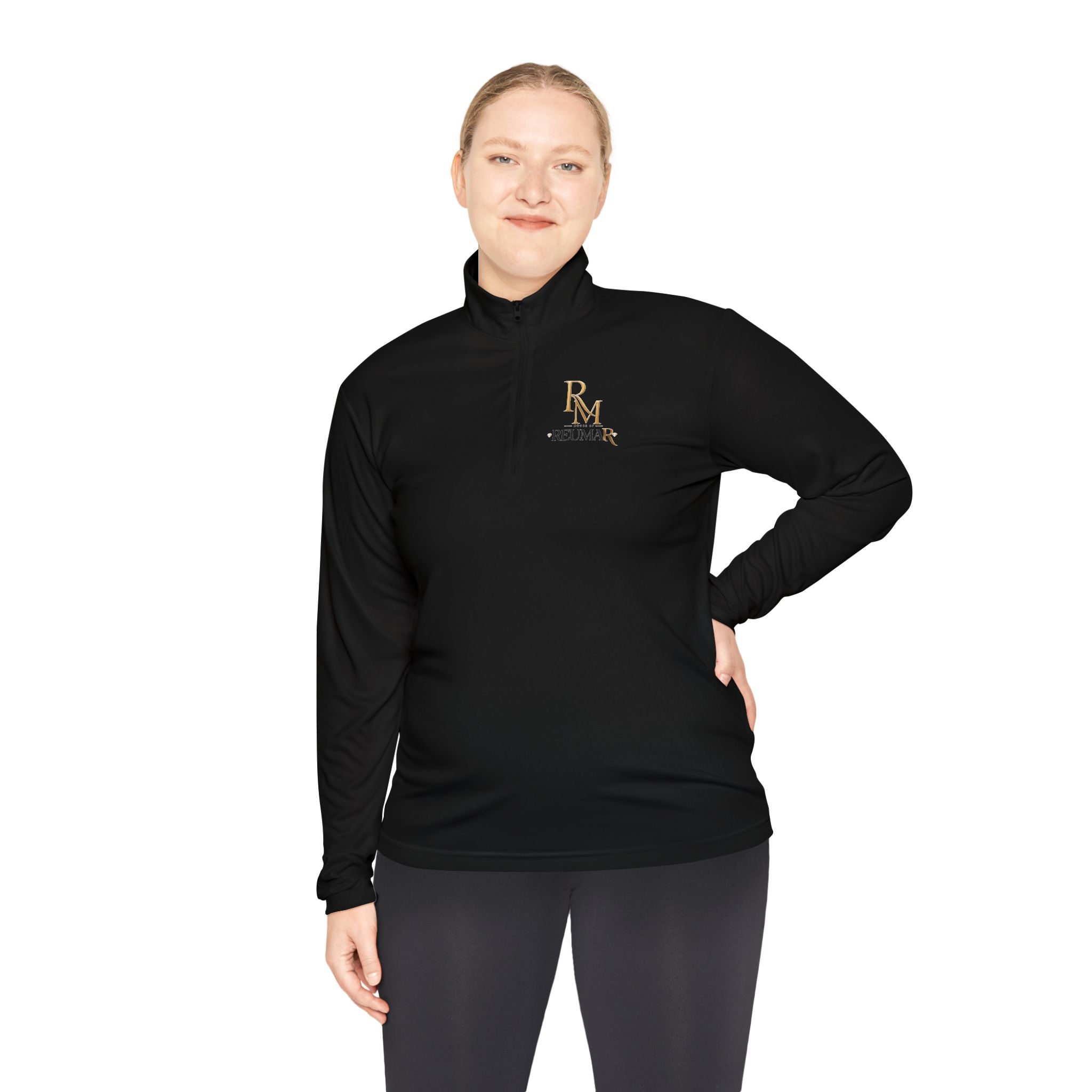 Quarter-Zip Pullover — Gold 'RM Reumar' Logo Embroidered Sweatshirt