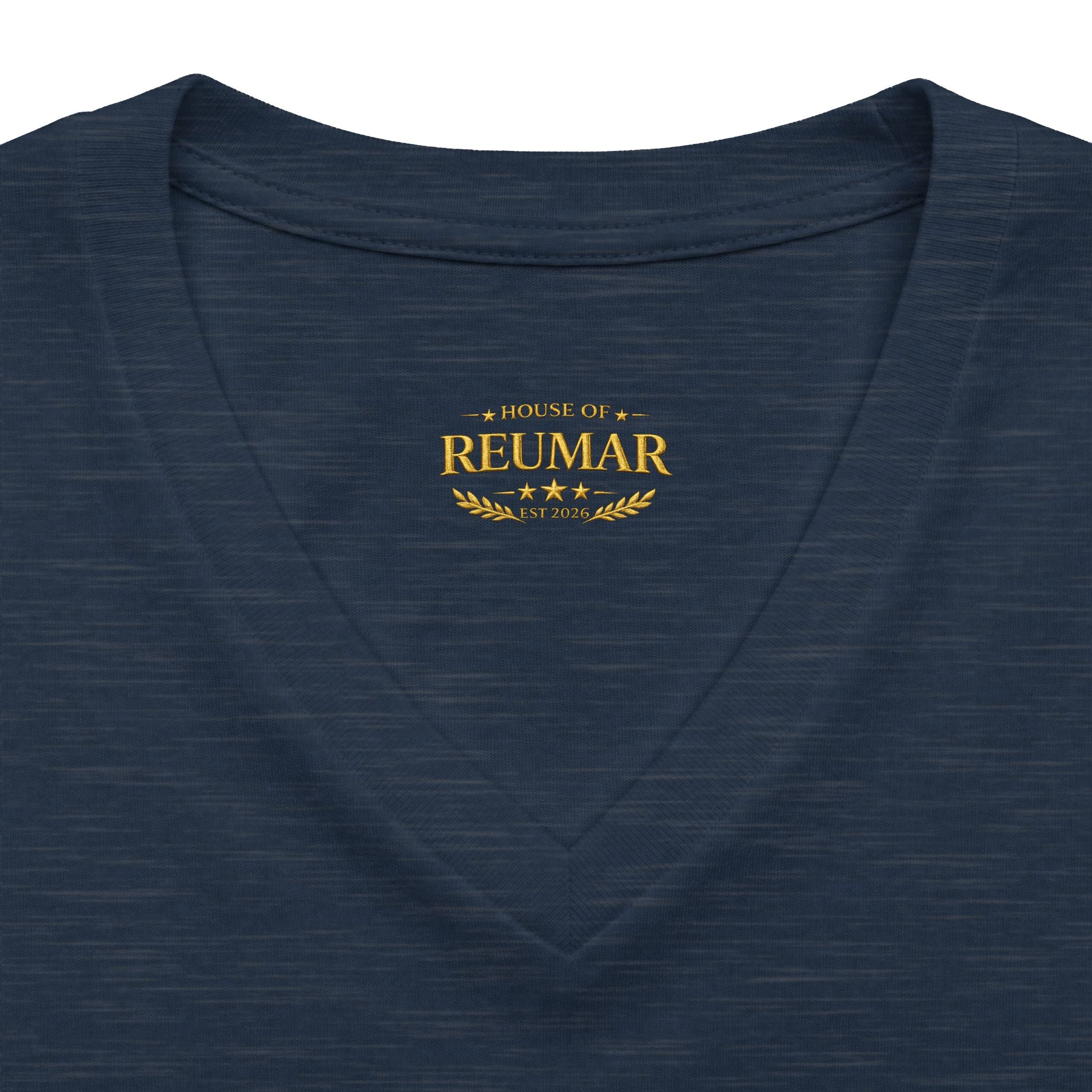Women's V-Neck Tee — 'Reumar' Gold Monogram Logo
