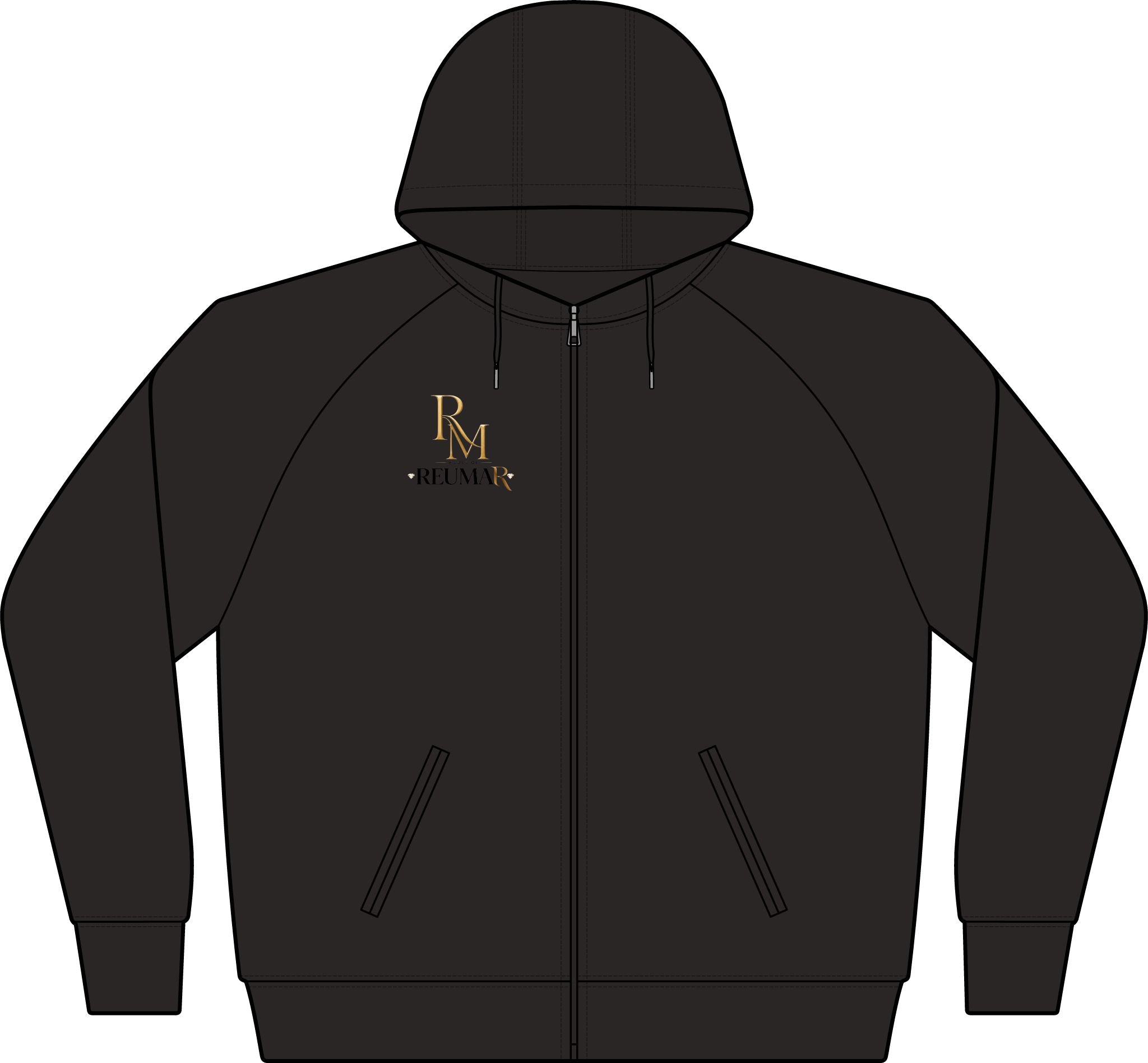 Women's Black Full‑Zip Hoodie with Gold RM Logo — Varsity Fleece Jacket