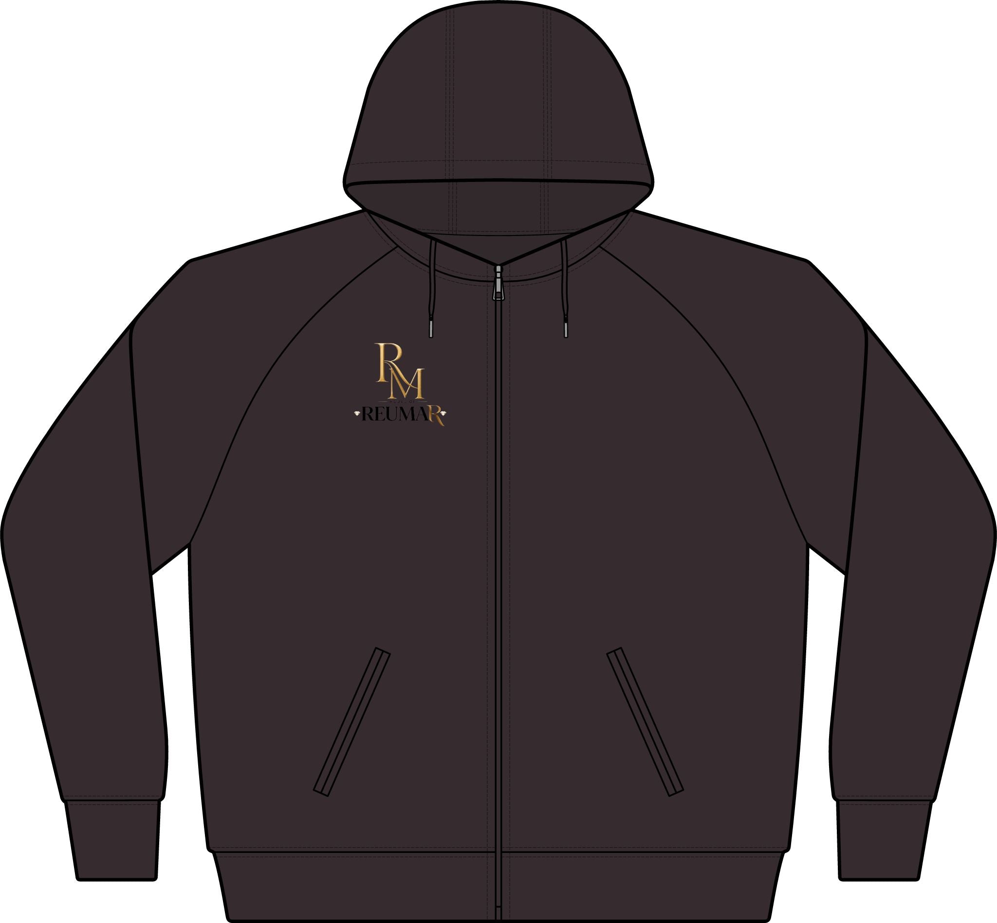 Women's Black Full‑Zip Hoodie with Gold RM Logo — Varsity Fleece Jacket