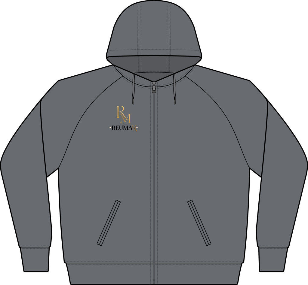 Women's Black Full‑Zip Hoodie with Gold RM Logo — Varsity Fleece Jacket