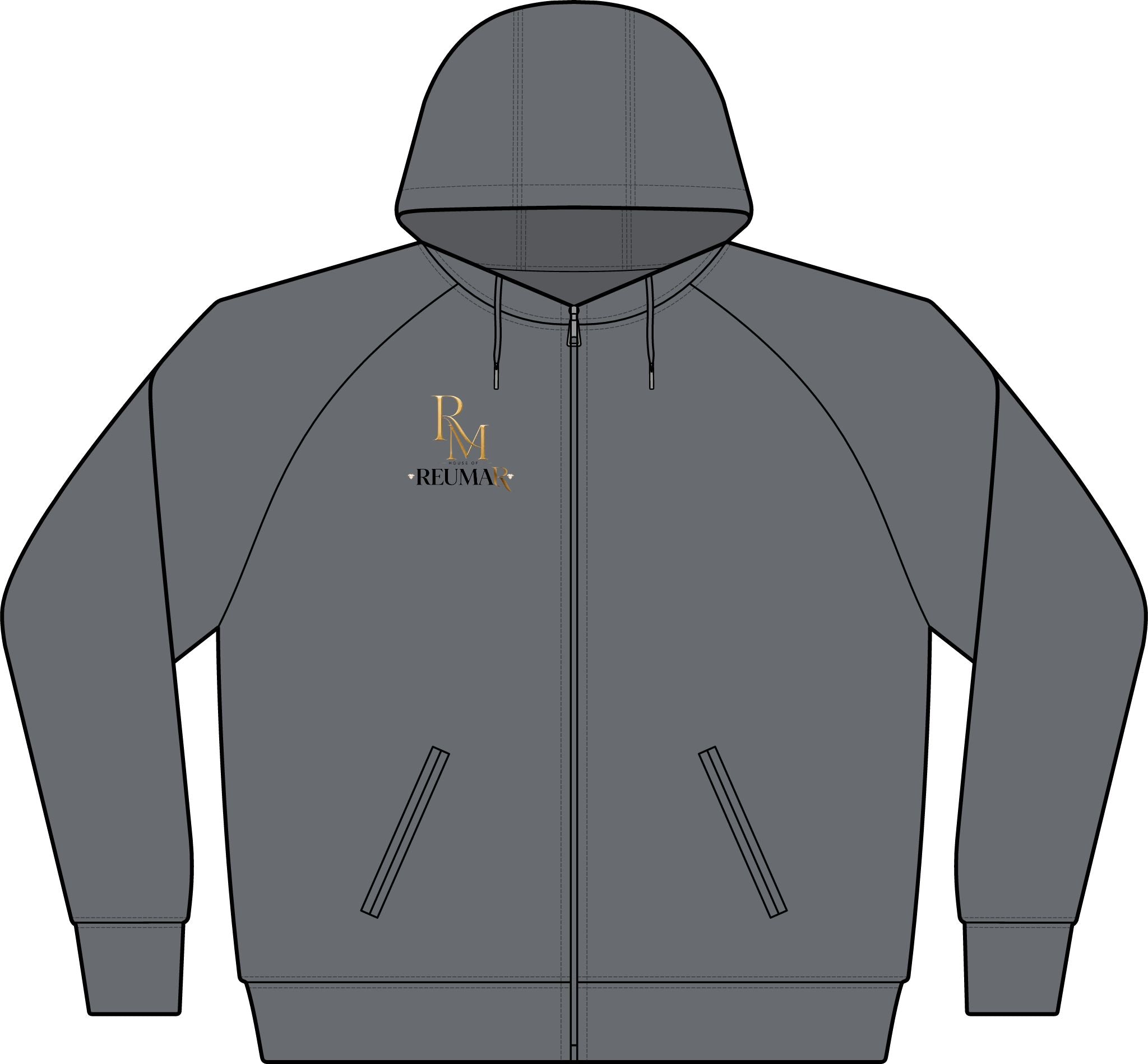 Women's Black Full‑Zip Hoodie with Gold RM Logo — Varsity Fleece Jacket
