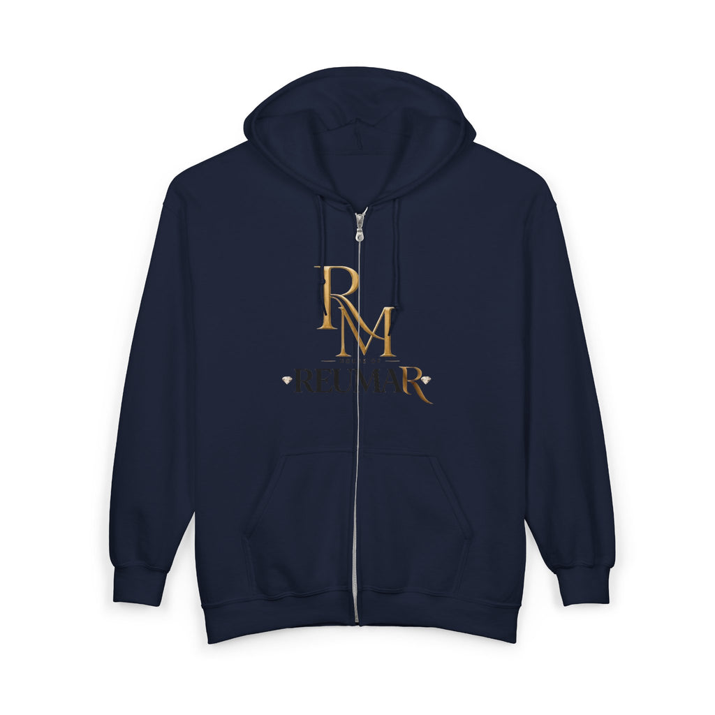 Full-Zip Hoodie — Reumar Gold Monogram Zip-Up Sweatshirt