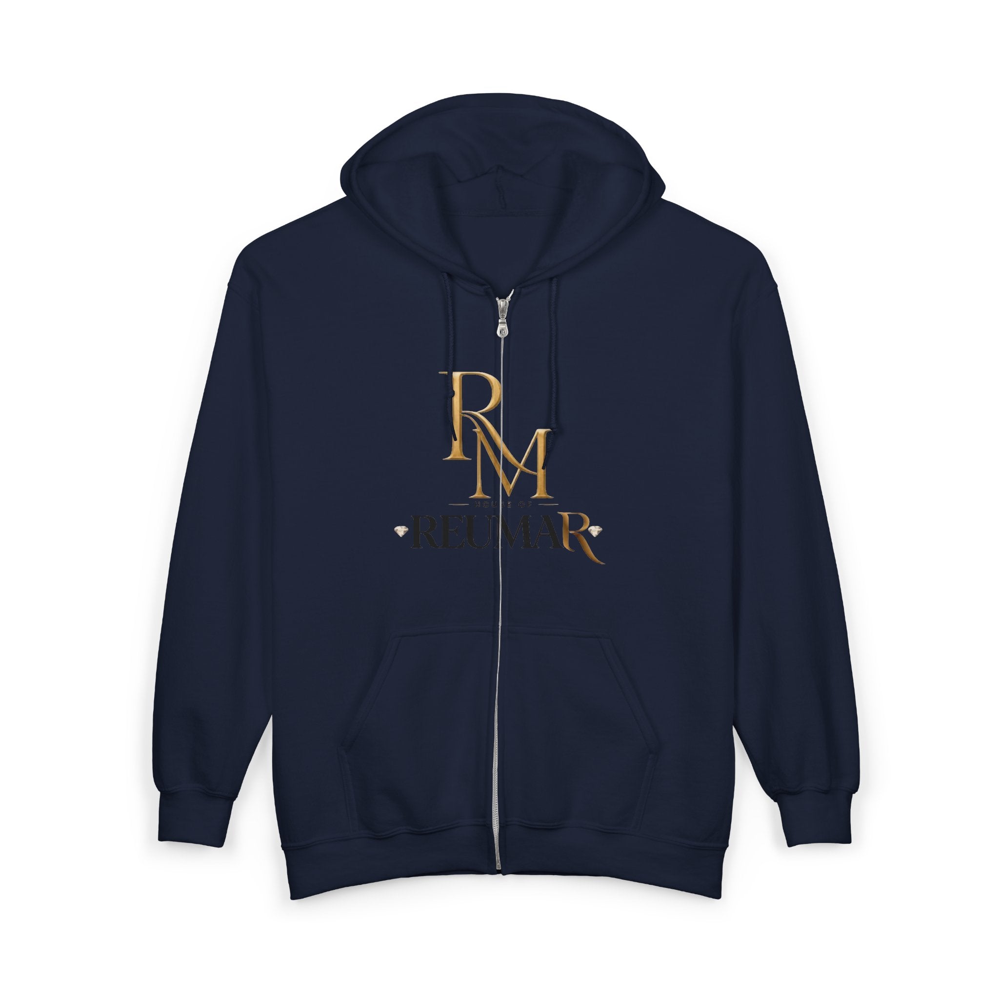 Full-Zip Hoodie — Reumar Gold Monogram Zip-Up Sweatshirt