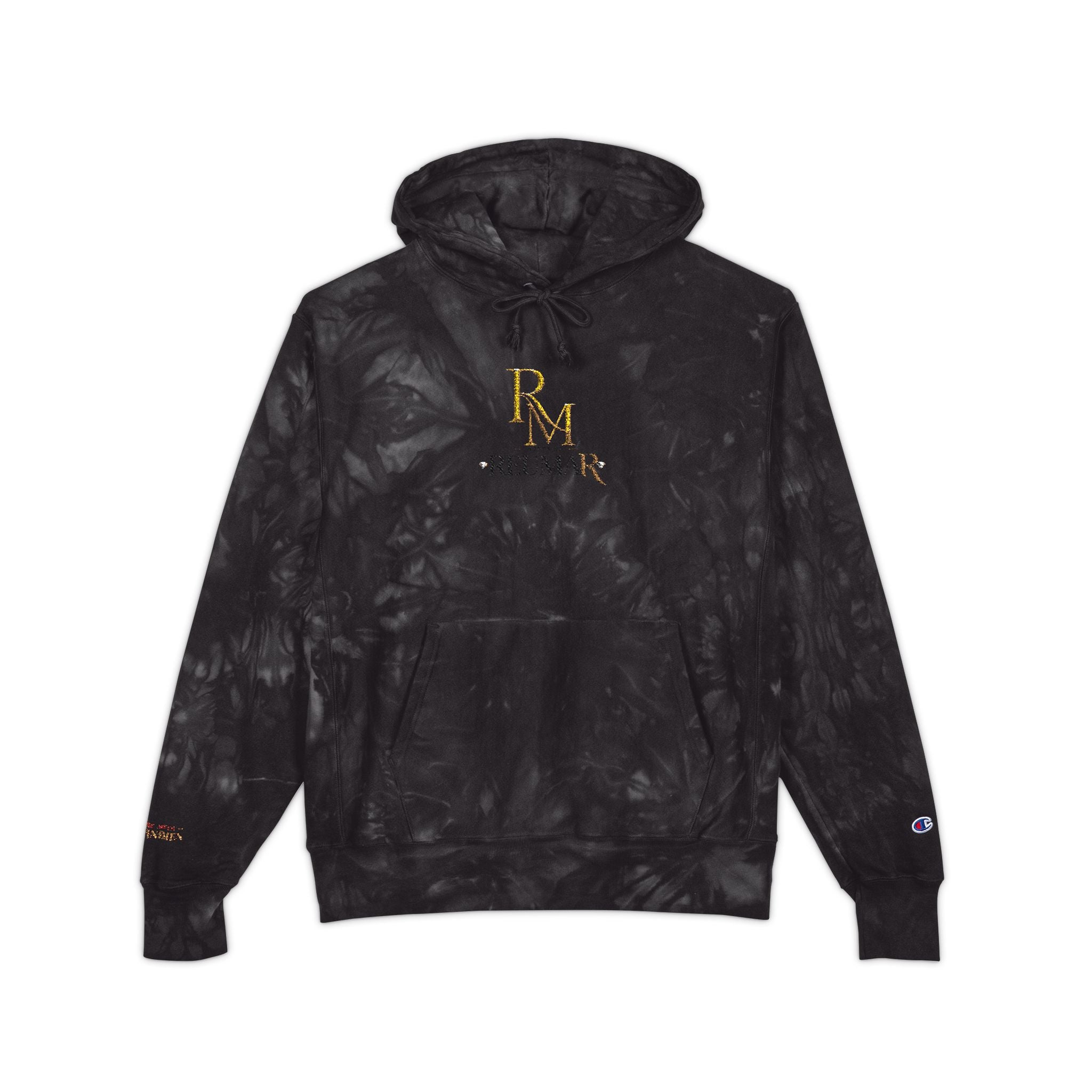 Tie-Dye Embroidered Hoodie — Black Marble RM Logo