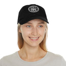 Embroidered Leather Patch Dad Hat — Reumar Monogram Baseball Cap