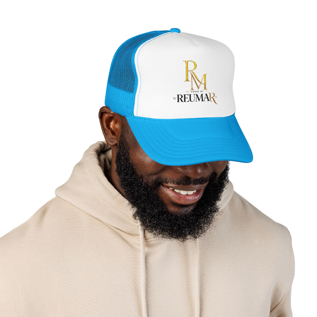 Reumar Gold Monogram Trucker Hat - Mesh Foam Baseball Cap