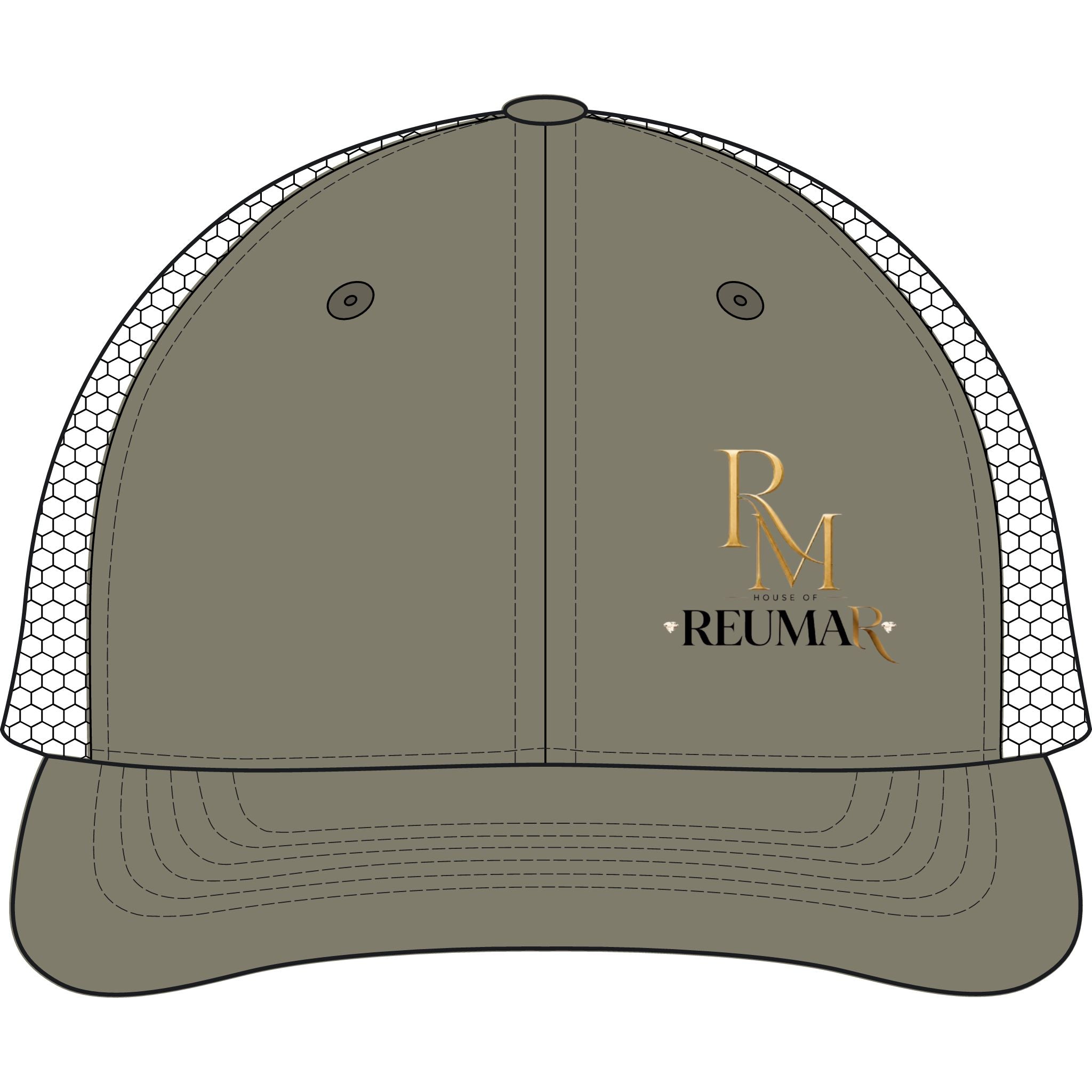 Reuman Logo Dirty-Wash Mesh-Back Cap — Trucker Hat with RM Monogram
