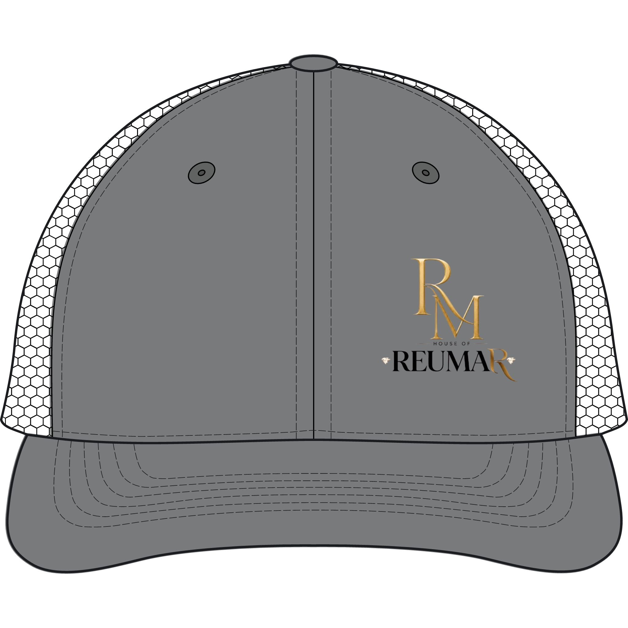 Reuman Logo Dirty-Wash Mesh-Back Cap — Trucker Hat with RM Monogram
