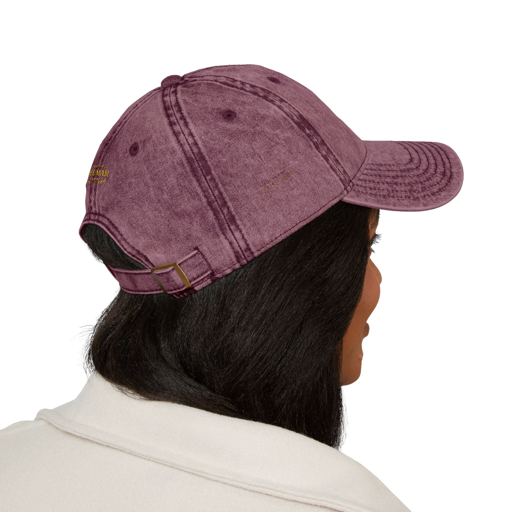 Vintage Embroidered Cap – Distressed Grey Baseball Hat with Gold RM Monogram