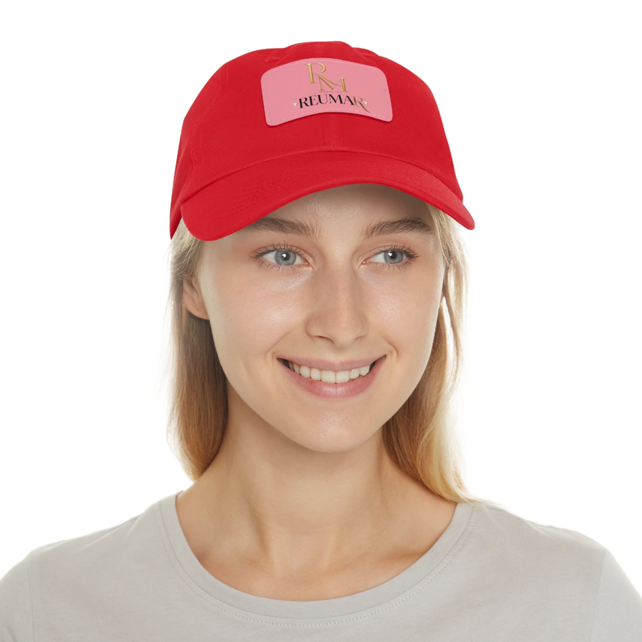 Reumar Pink Leather Patch Dad Hat