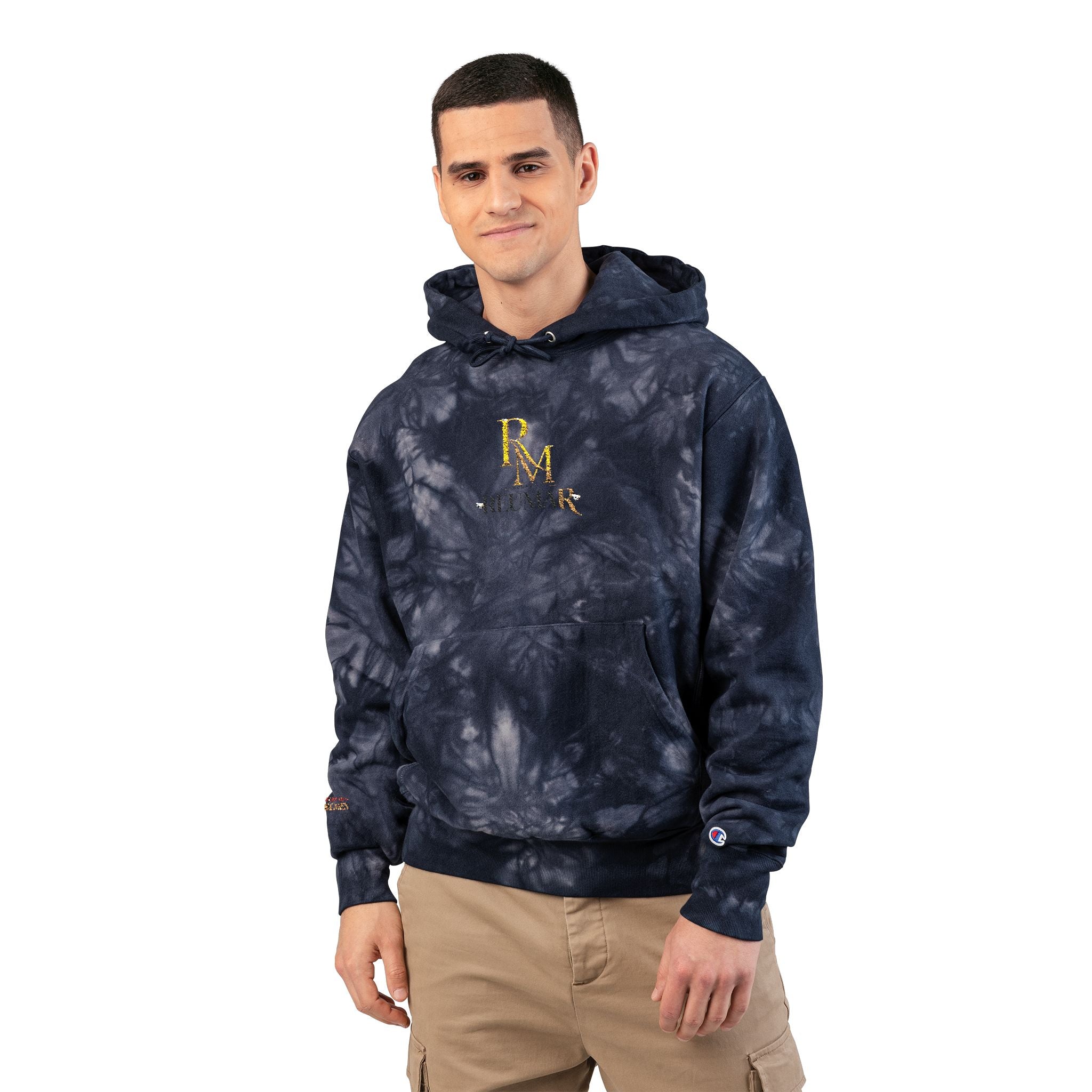 Tie-Dye Embroidered Hoodie — Black Marble RM Logo