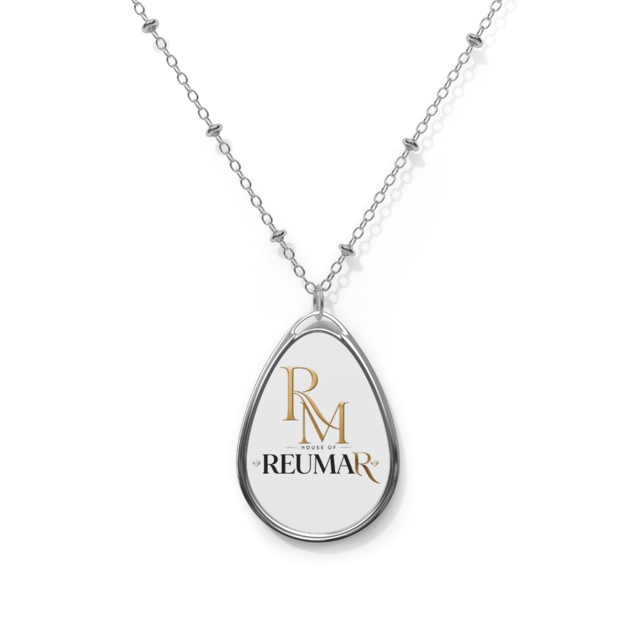 Oval Pendant Necklace — Engraved Teardrop Logo Jewelry