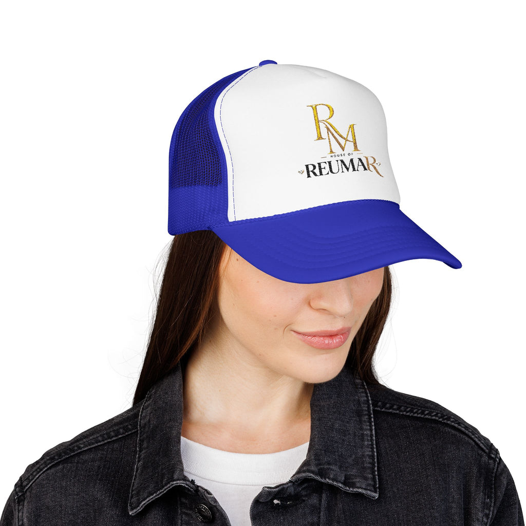 Reumar Gold Monogram Trucker Hat - Mesh Foam Baseball Cap