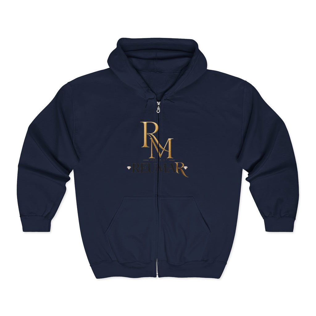 Full-Zip Hoodie — Reumar Gold Monogram Zip-Up Sweatshirt