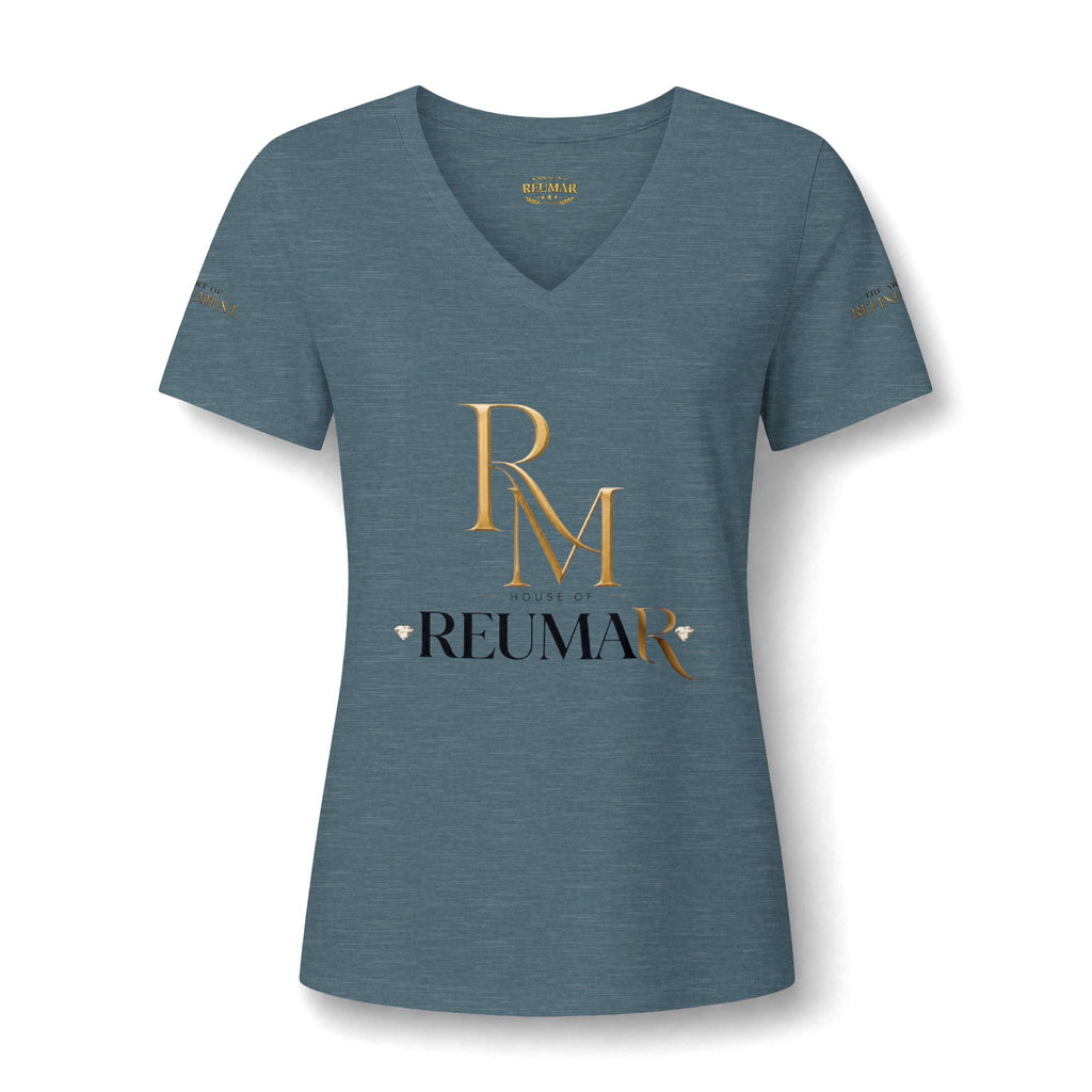 Women's V-Neck Tee — 'Reumar' Gold Monogram Logo
