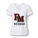 Women's V-Neck Tee — 'RM House of Reumar' Collegiate Graphic