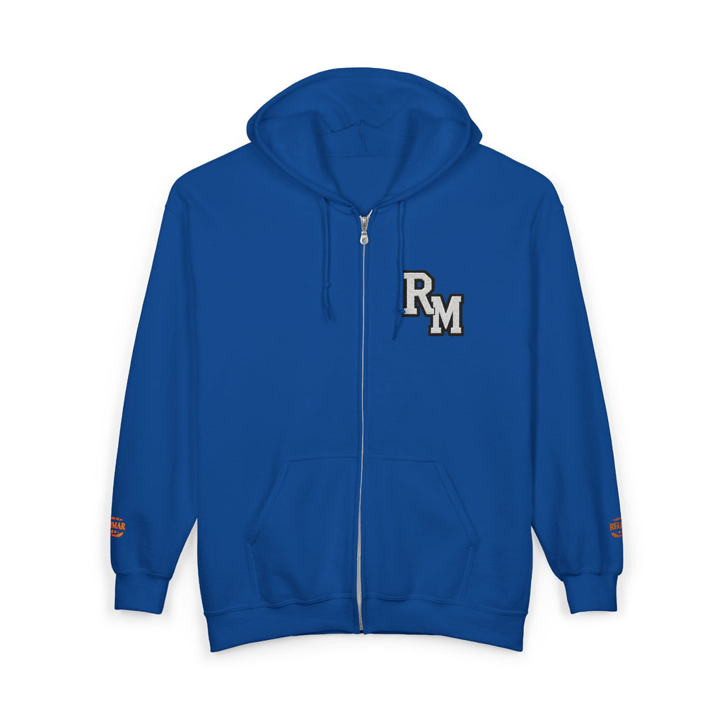 Gold Monogram RM Full-Zip Hoodie — Minimal Logo Zip Jacket