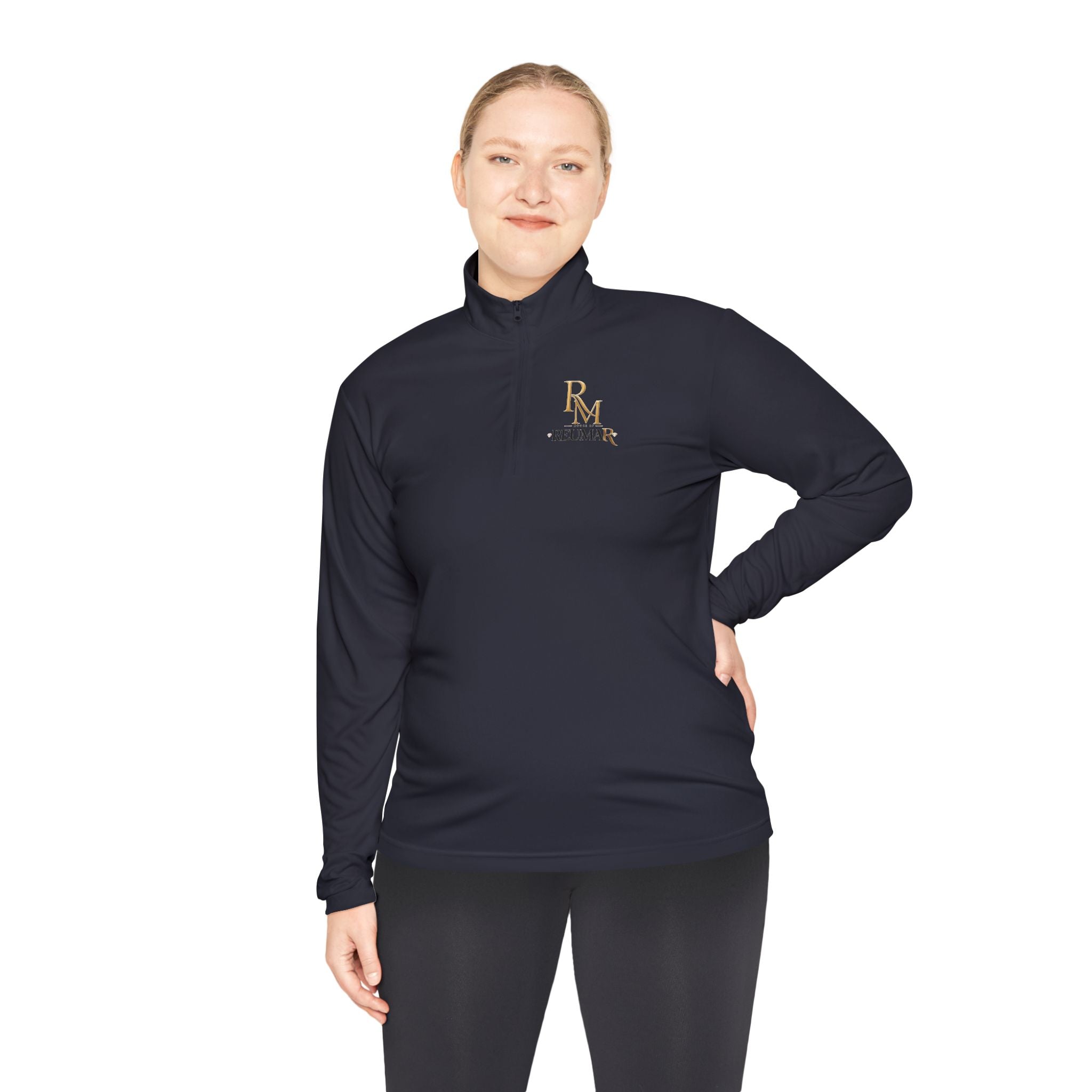 Quarter-Zip Pullover — Gold 'RM Reumar' Logo Embroidered Sweatshirt