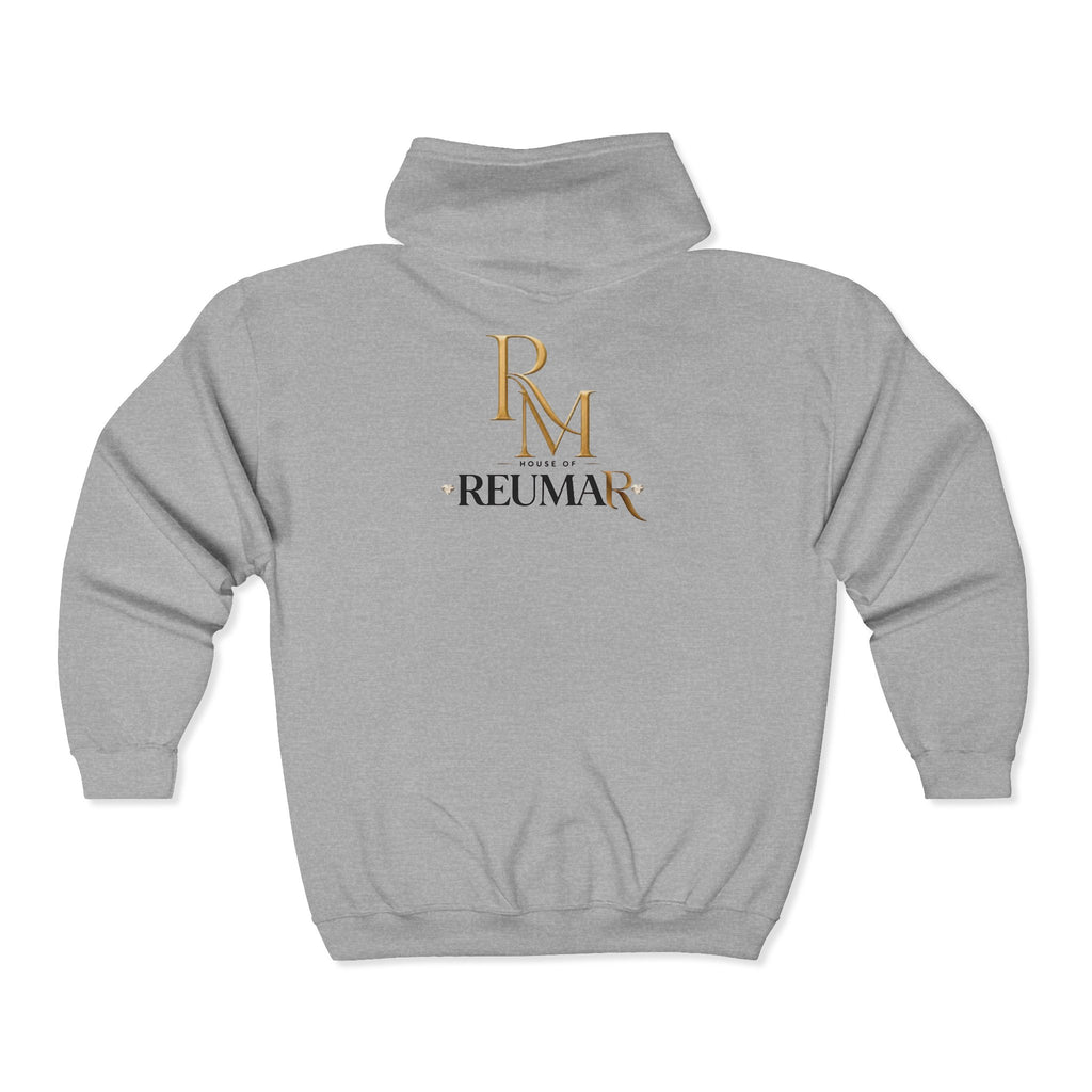 Full-Zip Hoodie — Reumar Gold Monogram Zip-Up Sweatshirt