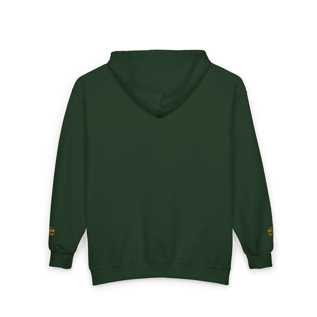 Gold Monogram RM Full-Zip Hoodie — Minimal Logo Zip Jacket