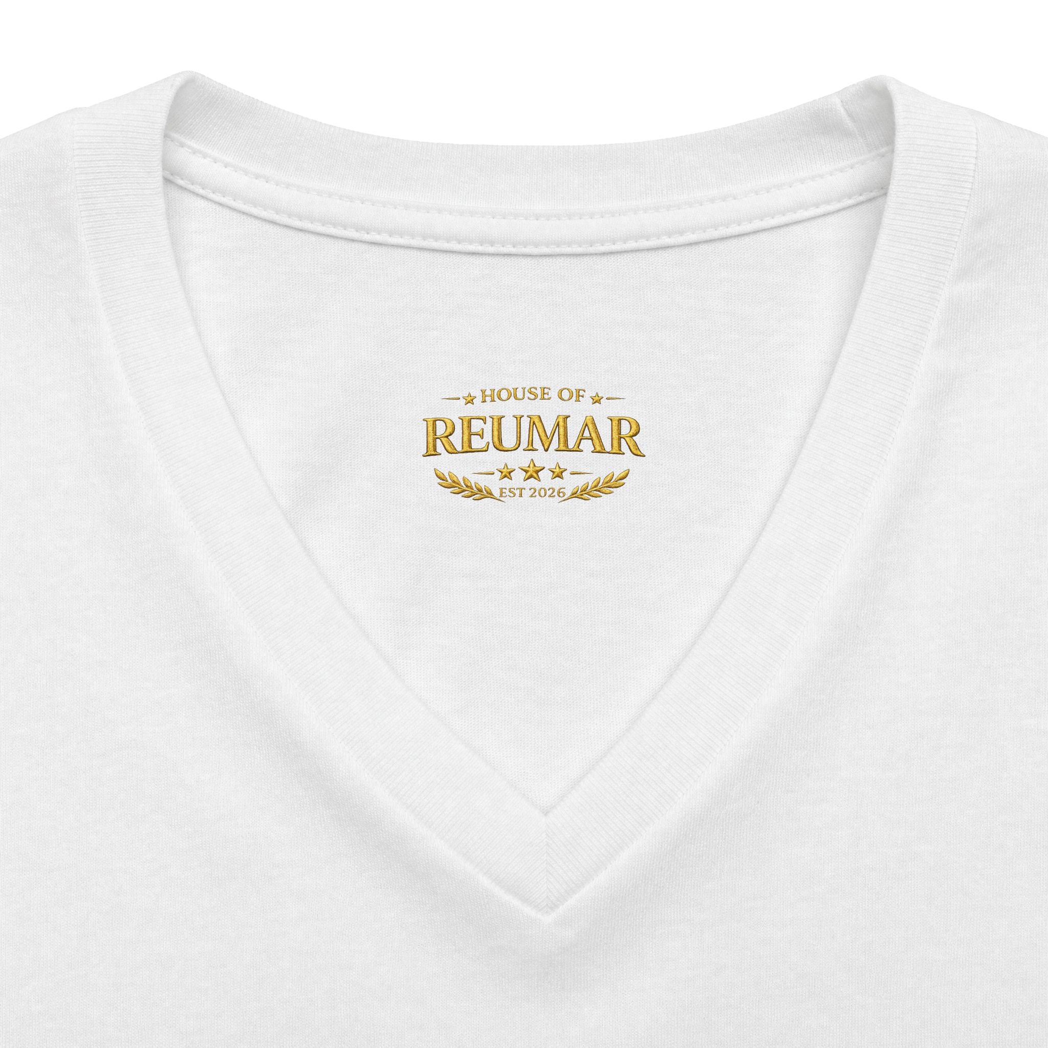 Women's V-Neck Tee — 'Reumar' Gold Monogram Logo