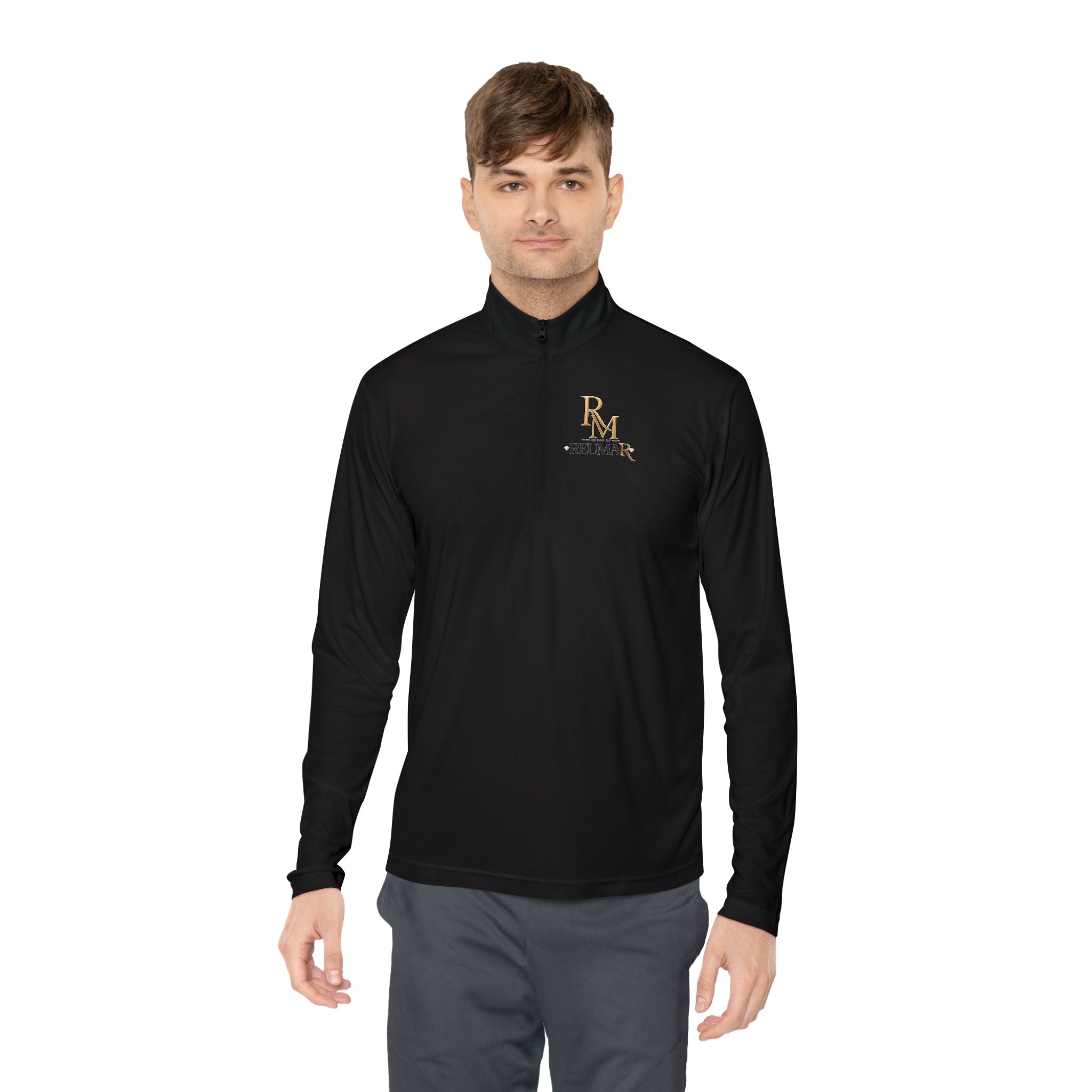 Quarter-Zip Pullover — Gold 'RM Reumar' Logo Embroidered Sweatshirt
