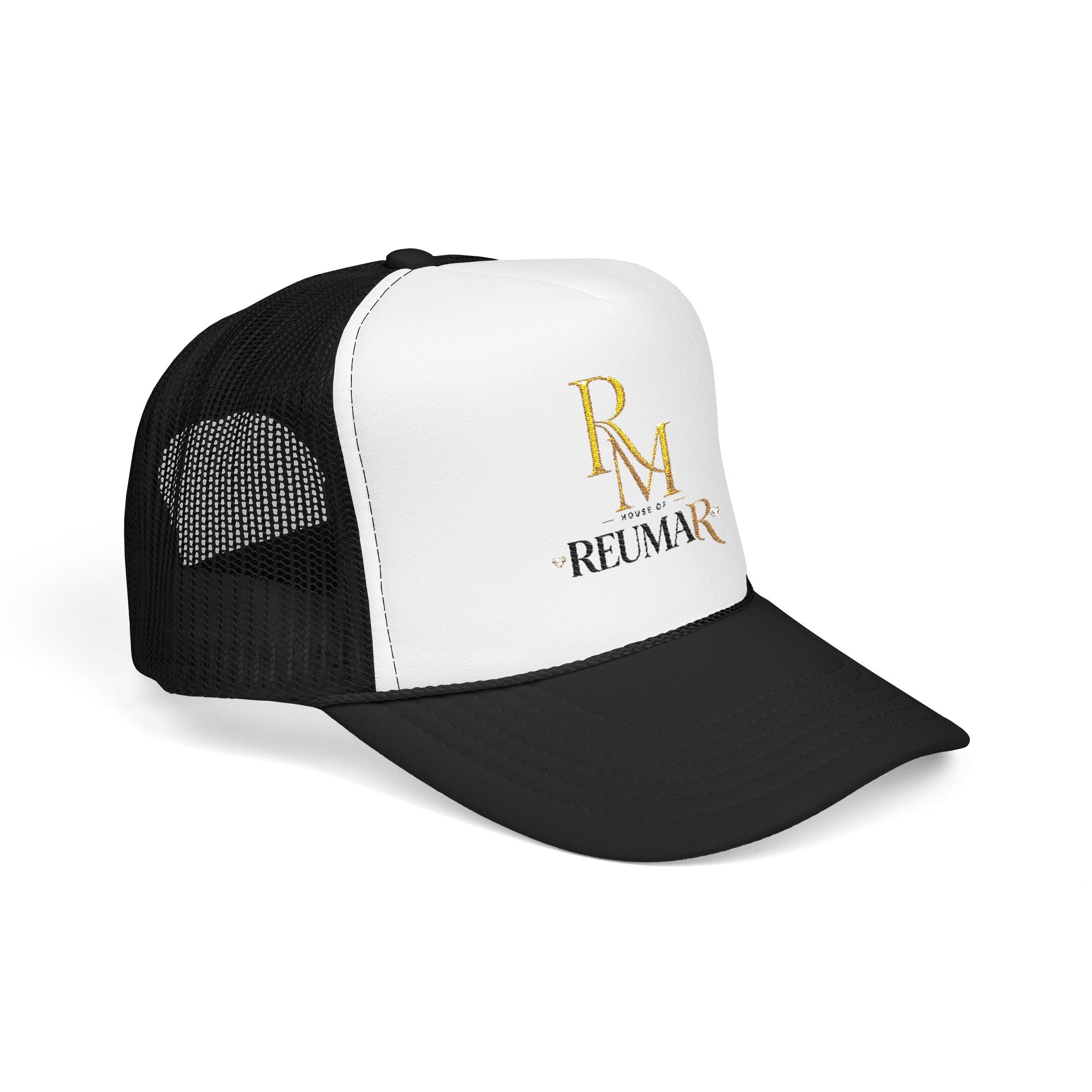 Reumar Gold Monogram Trucker Hat - Mesh Foam Baseball Cap