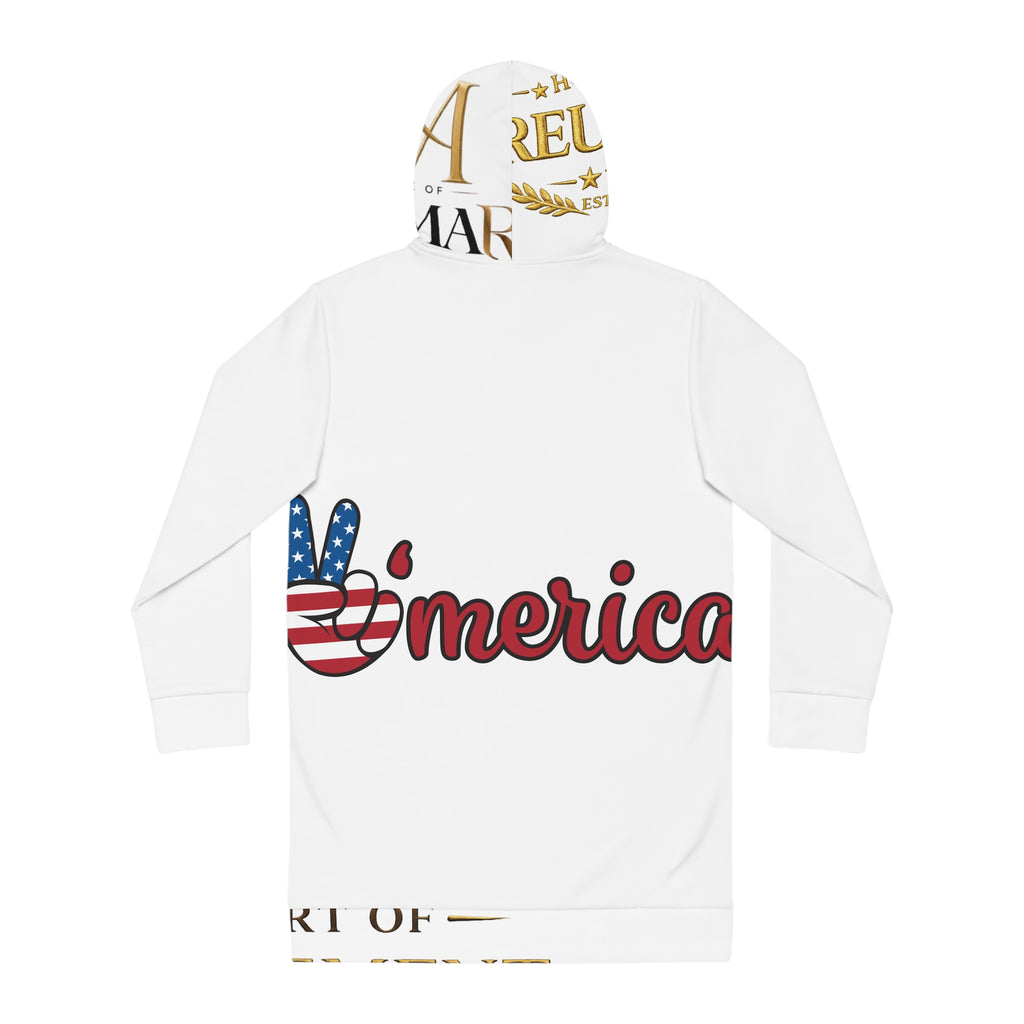 'Merica Hoodie Dress – Patriotic American Flag Peace Sign Tunic