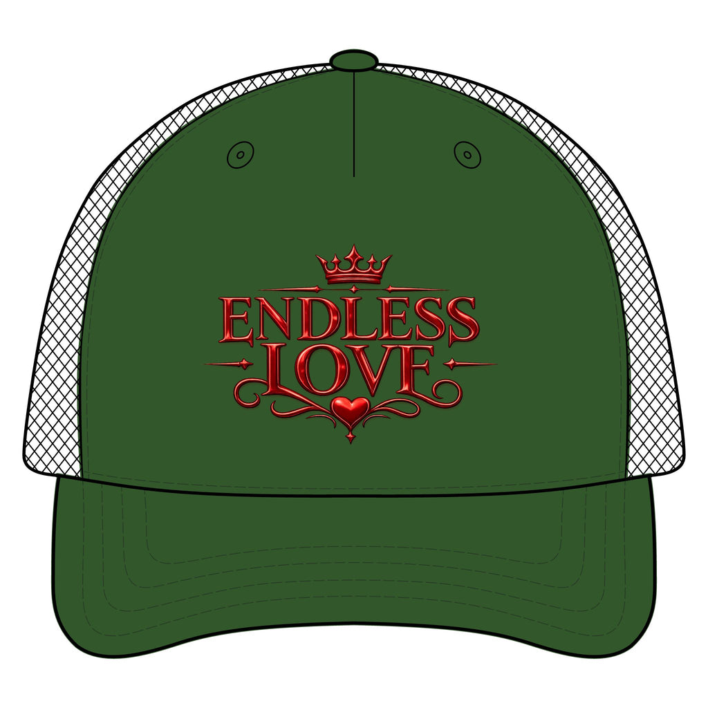 Endless Love Trucker Hat - Romantic Crown Heart Embroidered Cap
