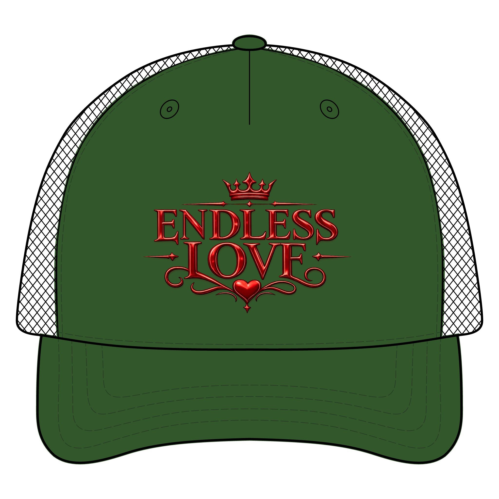 Endless Love Trucker Hat - Romantic Crown Heart Embroidered Cap