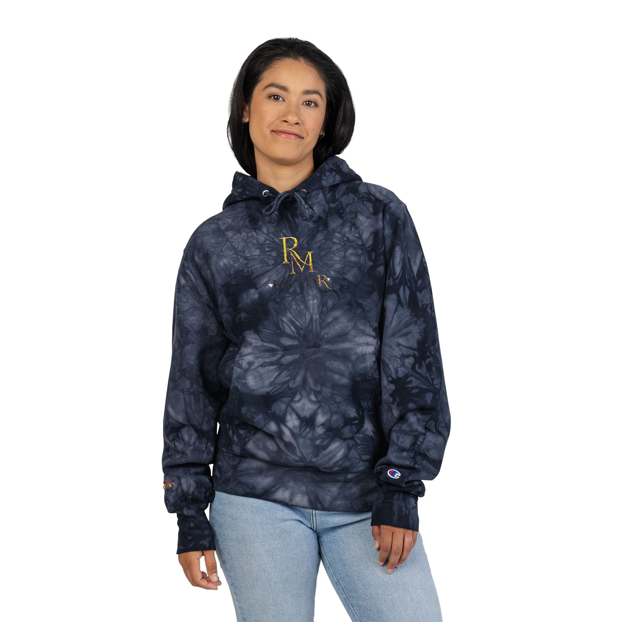 Tie-Dye Embroidered Hoodie — Black Marble RM Logo