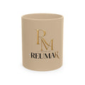 House of Reumar Beige Ceramic Mug — Gold Monogram Coffee Cup