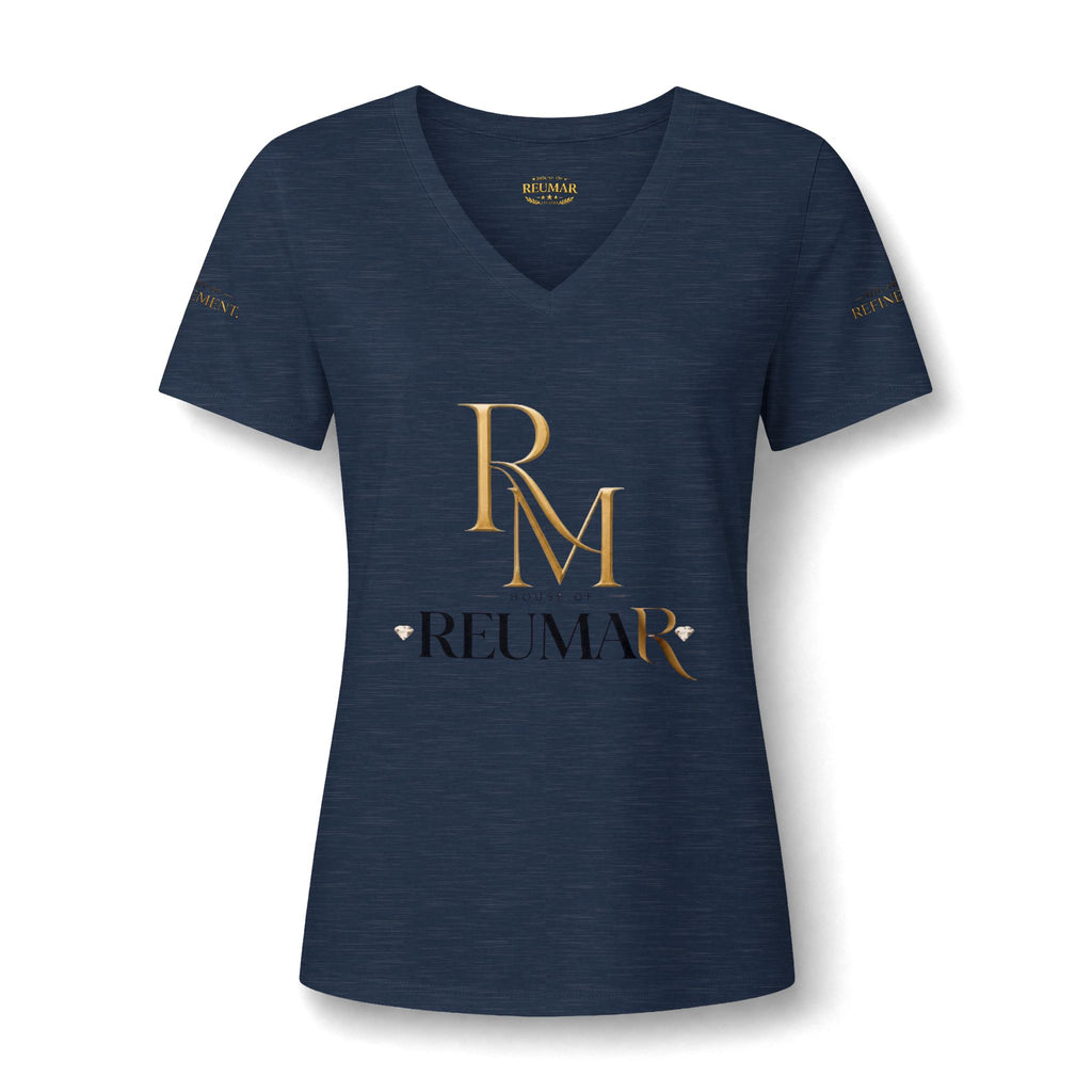 Women's V-Neck Tee — 'Reumar' Gold Monogram Logo