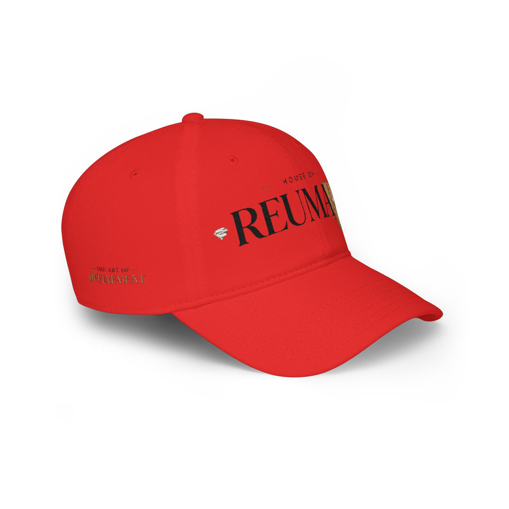 House of Reumar Red Low Profile Baseball Cap — Embroidered Logo Hat