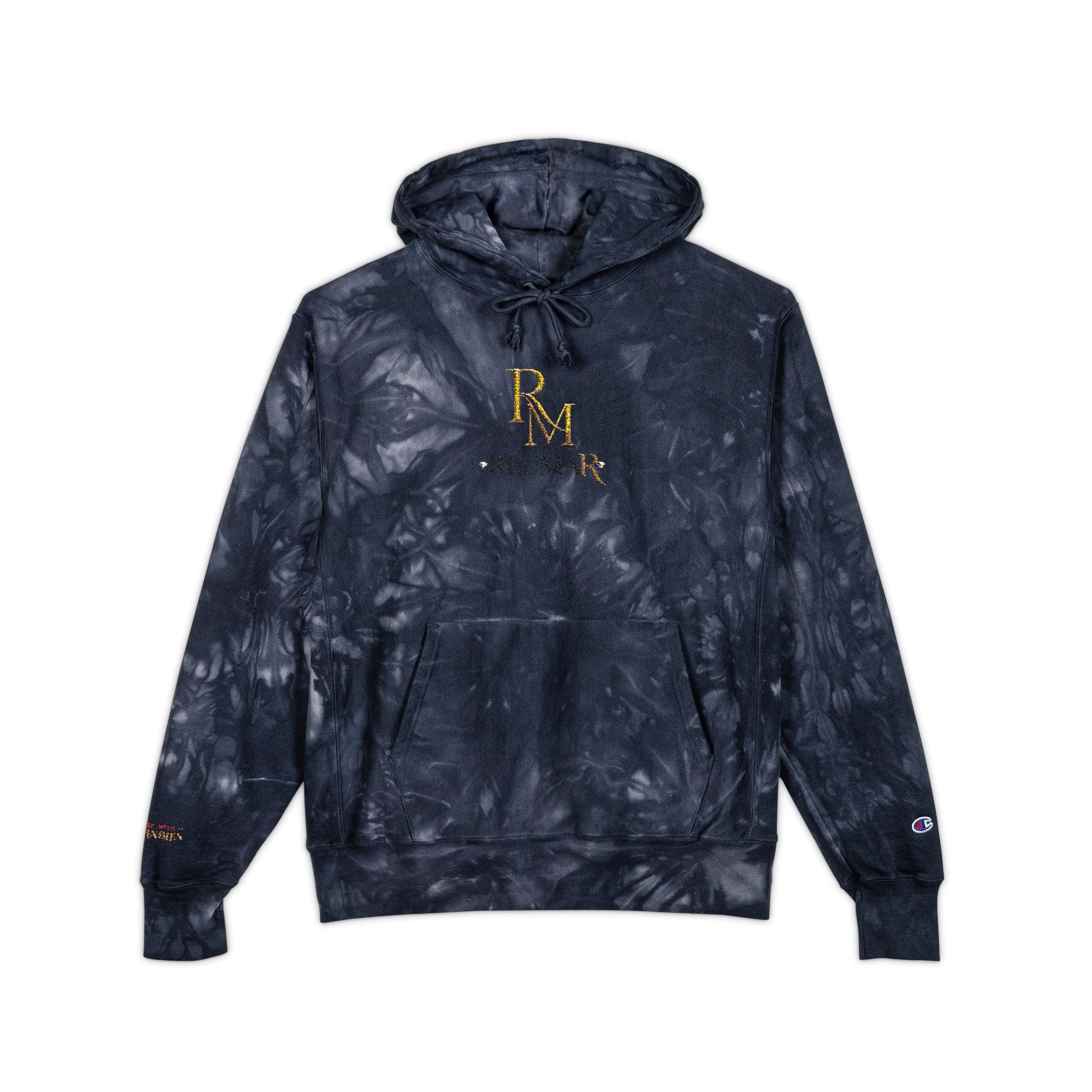 Tie-Dye Embroidered Hoodie — Black Marble RM Logo