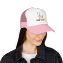 Reumar Gold Monogram Trucker Hat - Mesh Foam Baseball Cap