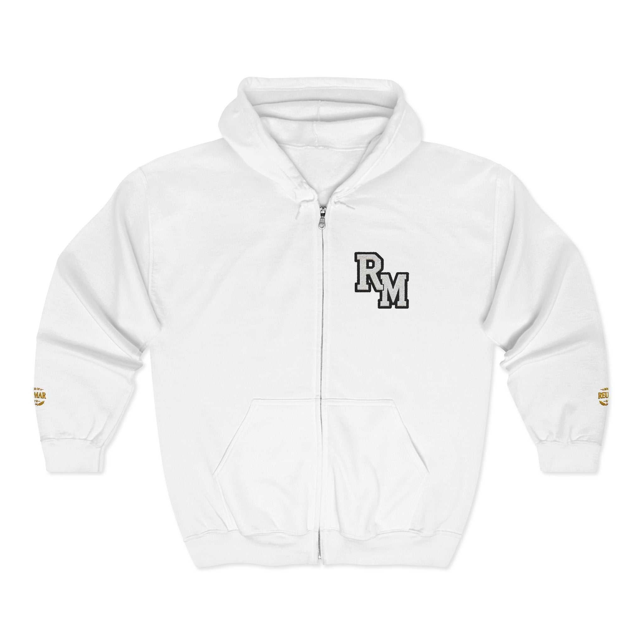 Gold Monogram RM Full-Zip Hoodie — Minimal Logo Zip Jacket