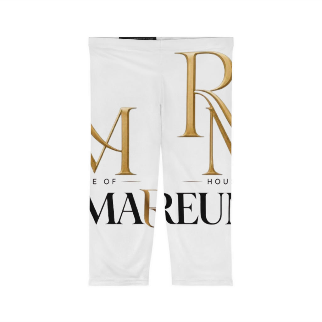 Capri Leggings — 'House of Mareun' Gold & Black Logo All-Over Print