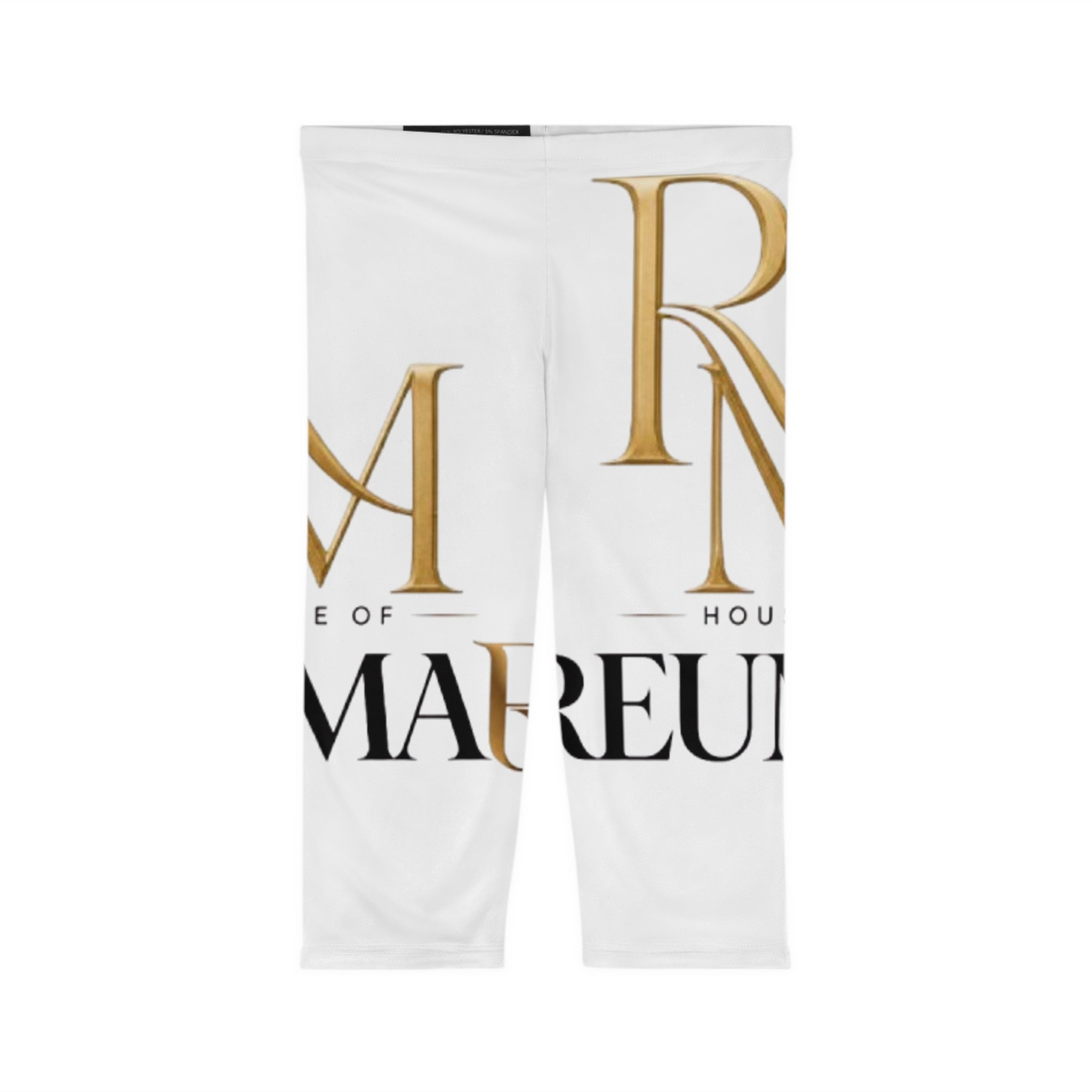 Capri Leggings — 'House of Mareun' Gold & Black Logo All-Over Print