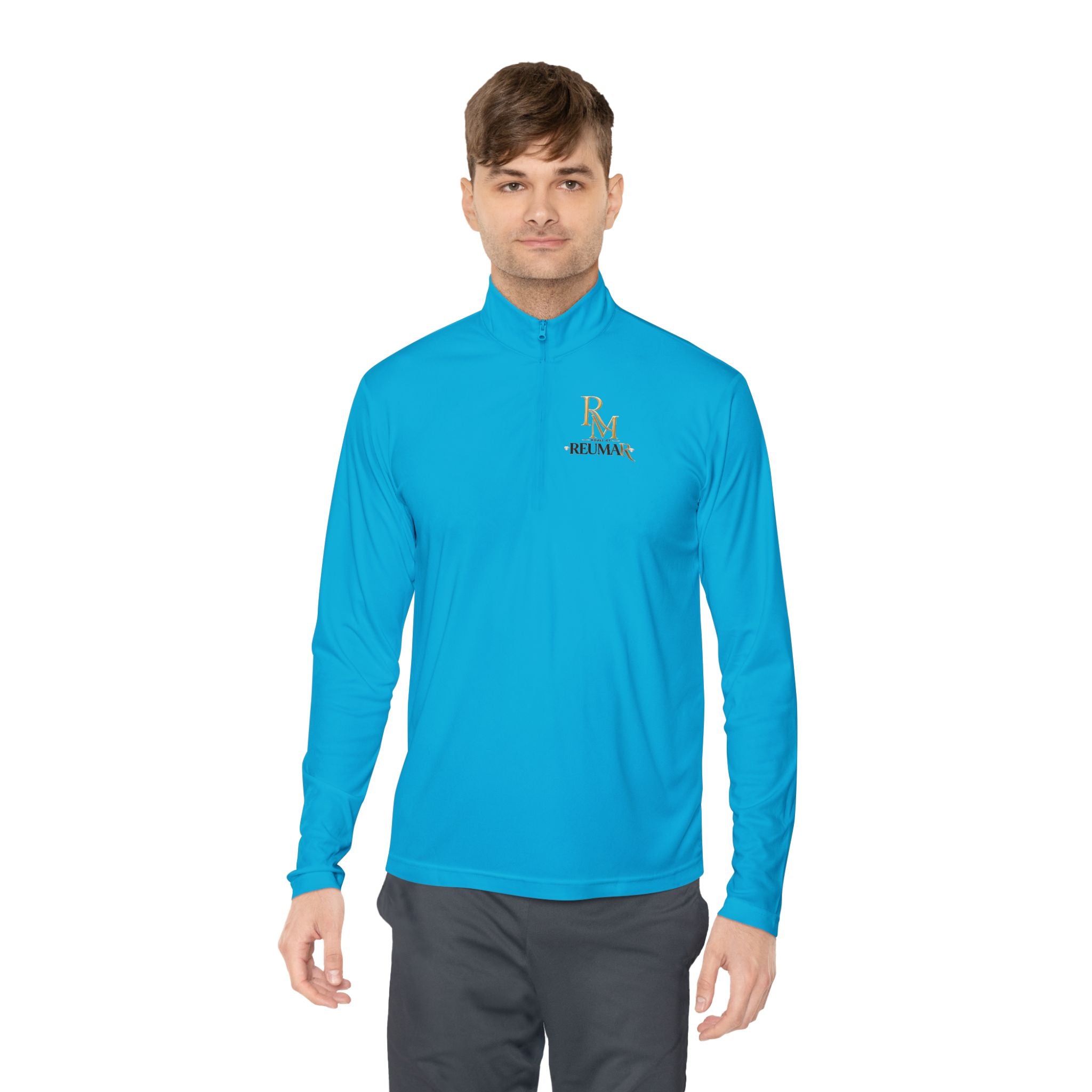 Quarter-Zip Pullover — Gold 'RM Reumar' Logo Embroidered Sweatshirt