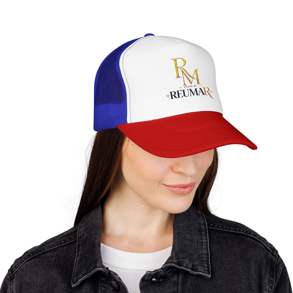Reumar Gold Monogram Trucker Hat - Mesh Foam Baseball Cap