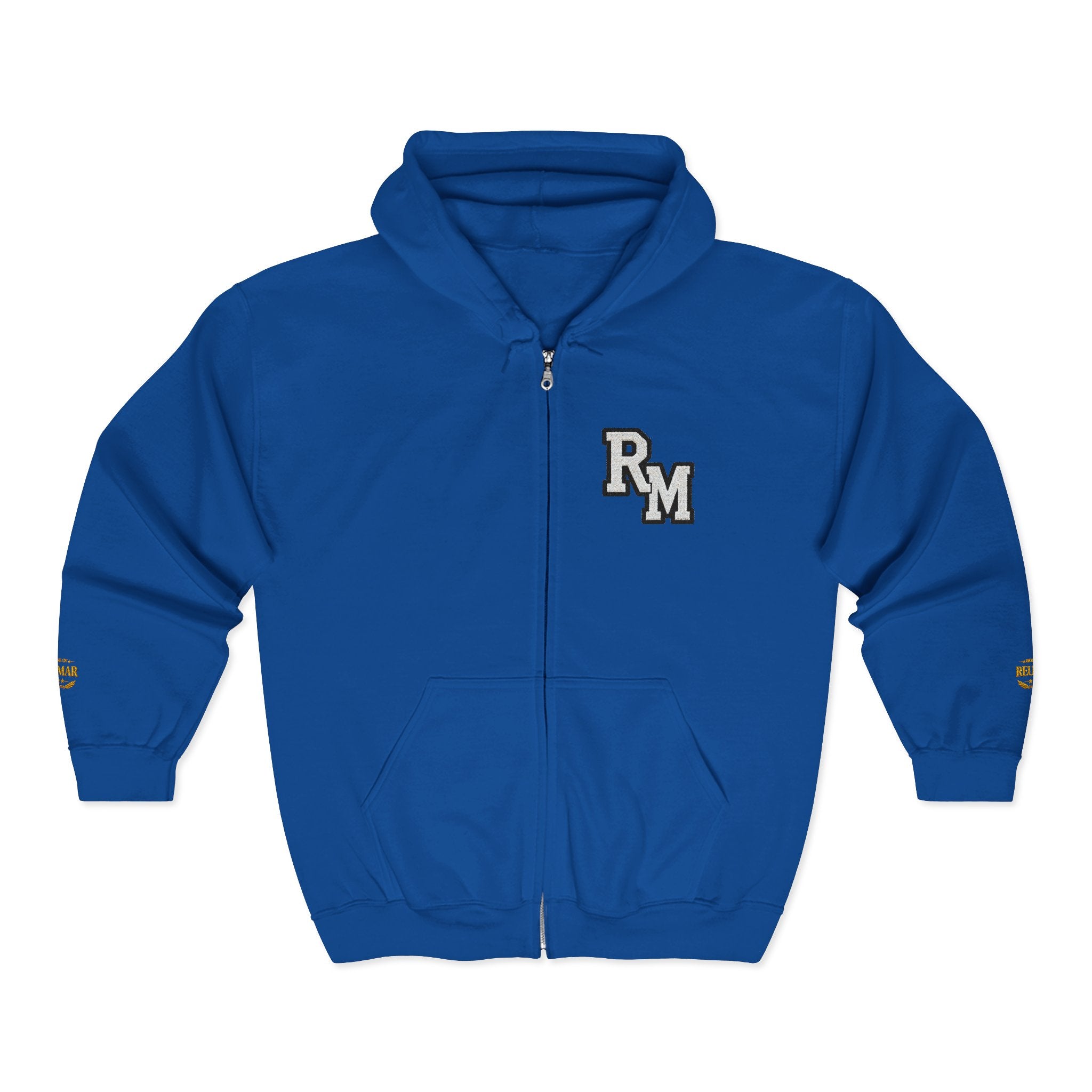 Gold Monogram RM Full-Zip Hoodie — Minimal Logo Zip Jacket
