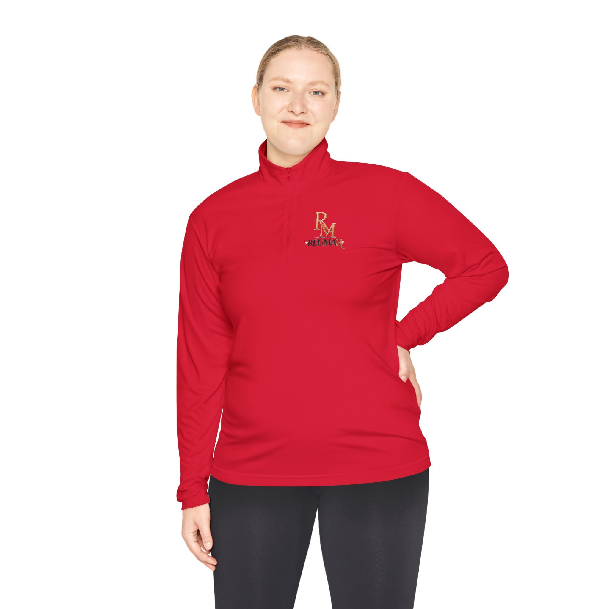 Quarter-Zip Pullover — Gold 'RM Reumar' Logo Embroidered Sweatshirt